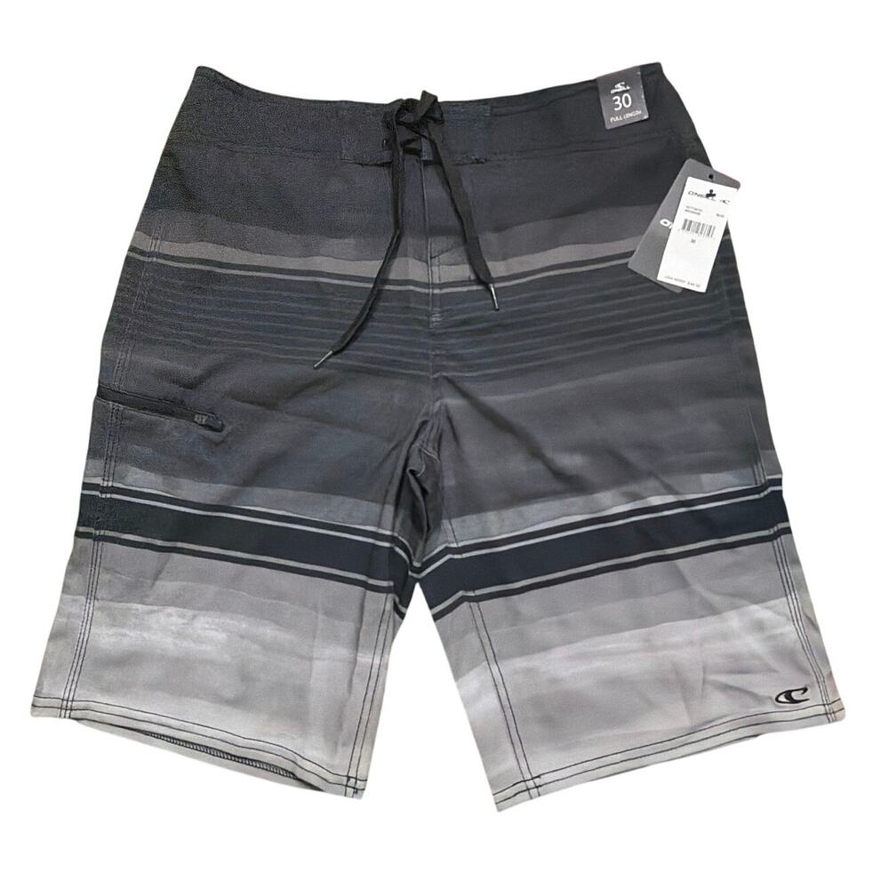 O'Neill Men's Brisbane Striped Black Gray Surf Board Shorts Swim Size 30 New